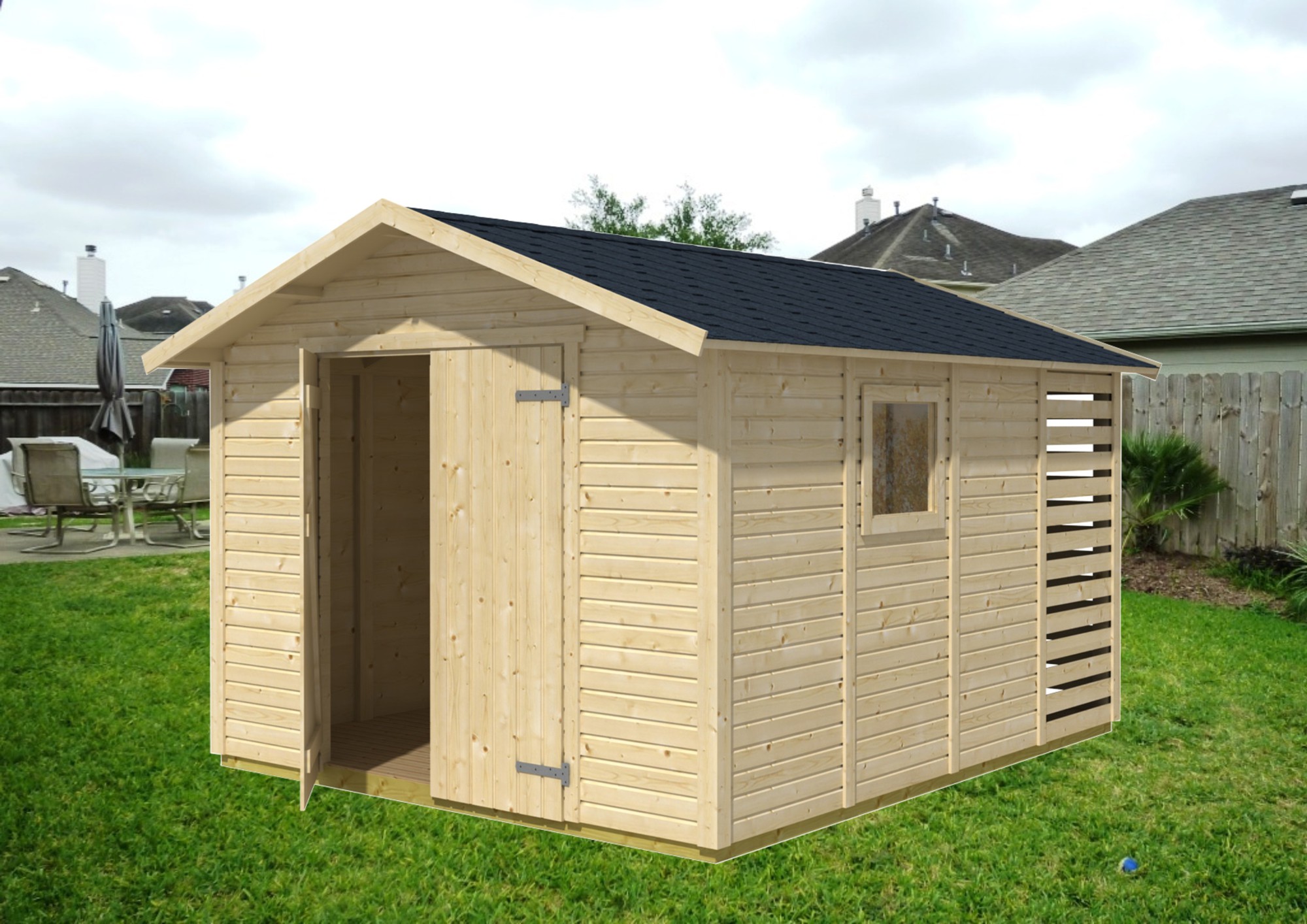 Kombi-varasto 2410x3640 mm 8,7 m² puuvalmis