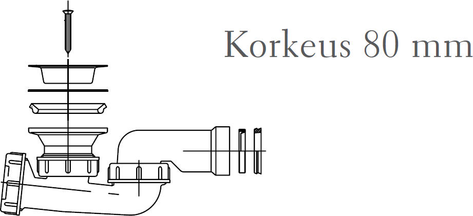 Pohjaventtiili vesilukolla Sanka suihkukaapeille ja -altaille 80 mm