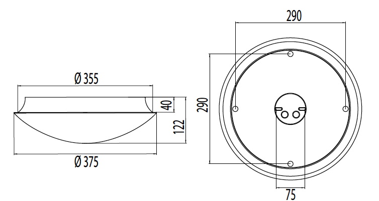 Yleisvalaisin Aluno AL3752D28EL TC-DD 28W mittakuva Yleisvalaisin Aluno AL3752D28EL TC-DD 28W mittakuva