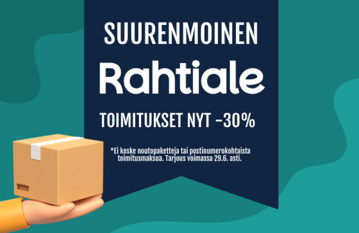 Toimitus -30%, ei koske noutopaketteja tai postinumerokohtaista toimitusmaksua.