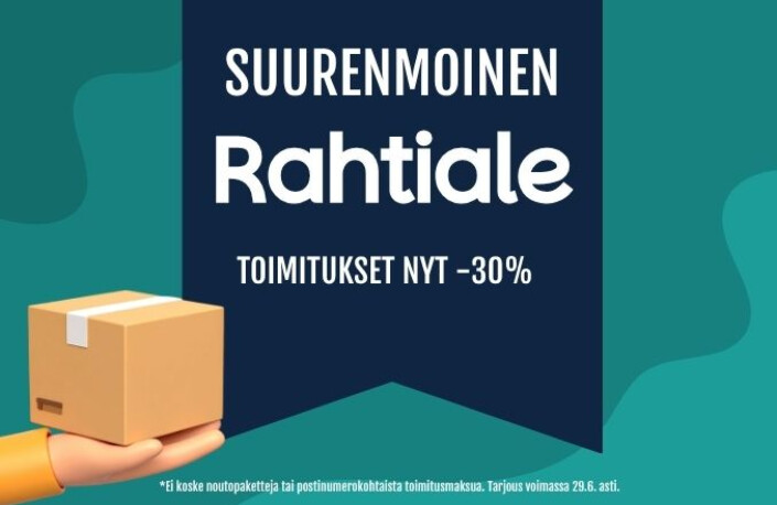 Toimitus -30%, ei koske noutopaketteja tai postinumerokohtaista toimitusmaksua.