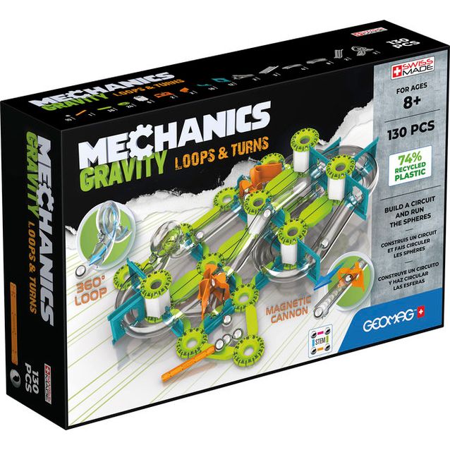 Magneettikuularata Geomag Mechanics Gravity Loops & Turns, 130 osaa