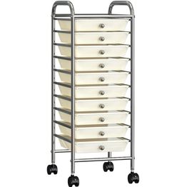 10 laatikon liikkuva säilytysvaunu valkoinen muovi