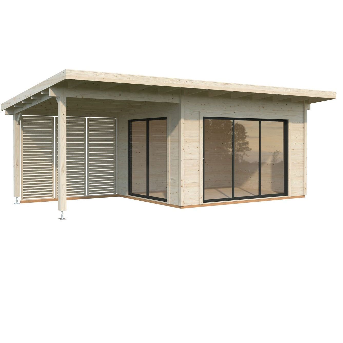 Vierasmaja Palmako Grace, sis. tuplalasilla liukuovet 11,2+8,2 m², puuvalmis