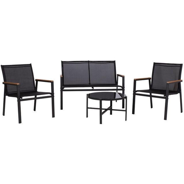 Garden furniture set CANAAN table, bench and 2 chairs, black