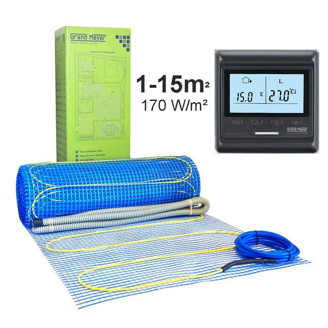 Lattialämmitysmatto Grand Meyer 1 m², 170 W/m² + termostaatti HW800, eri kokoja