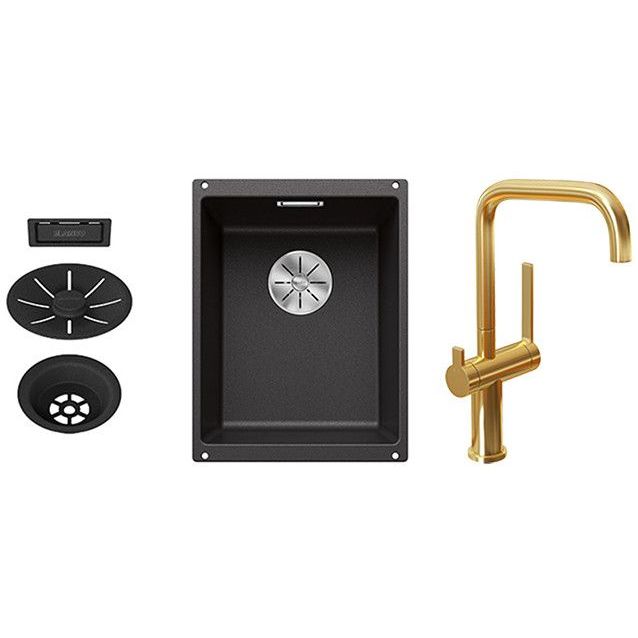 Keittiöallas Blanco Subline 320-U ja Lapetek Lino-A keittiöhana APK-liitäntä kulta