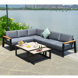 Ulkosohvaryhmä Home4you Felino kulmasohva + 2 pöytää musta