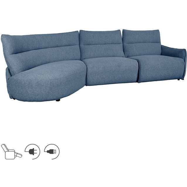 Corner sofa CANNES LC electric recliner, greyish blue