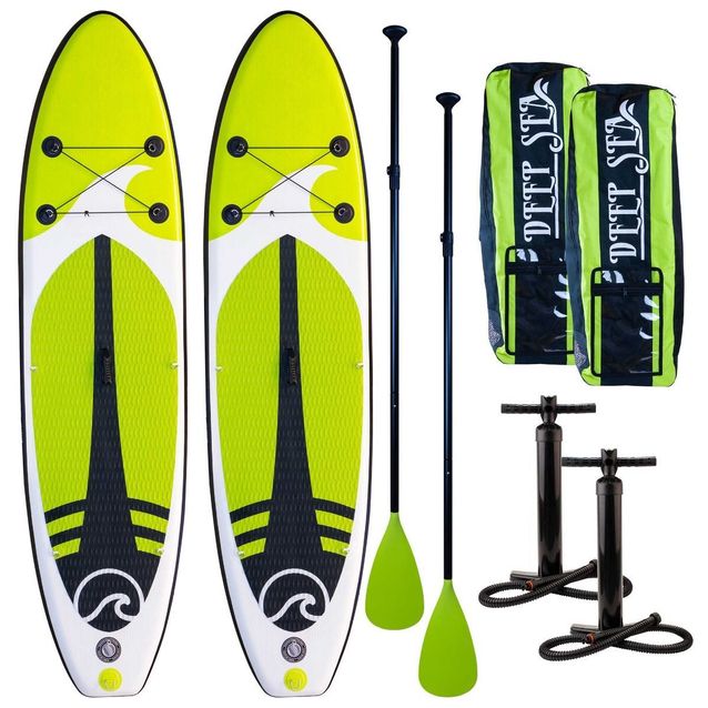 2x SUP-lautasetti Deep Sea Pro ilmatäytteinen 300 cm 15 PSI limenvihreä