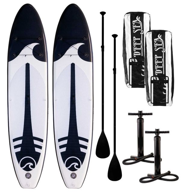 2x SUP-lautasetti Deep Sea XXL ilmatäytteinen 330 cm 15 PSI musta/valkoinen