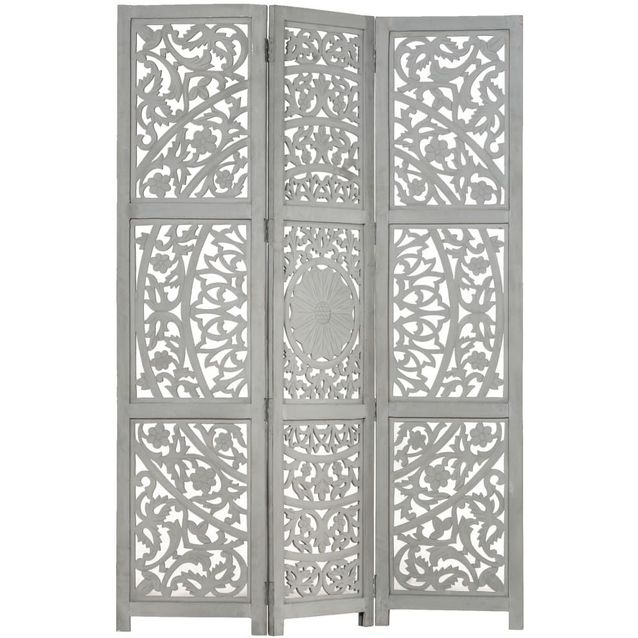 3-paneelinen tilanjakaja harmaa 120x165 cm täysi mangopuu_1