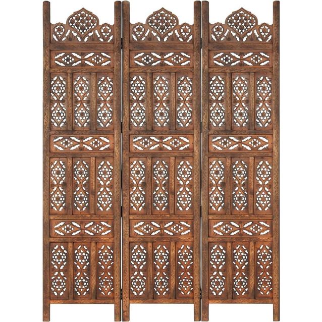 3-paneelinen tilanjakaja ruskea 120x165cm täysi mangopuu_1