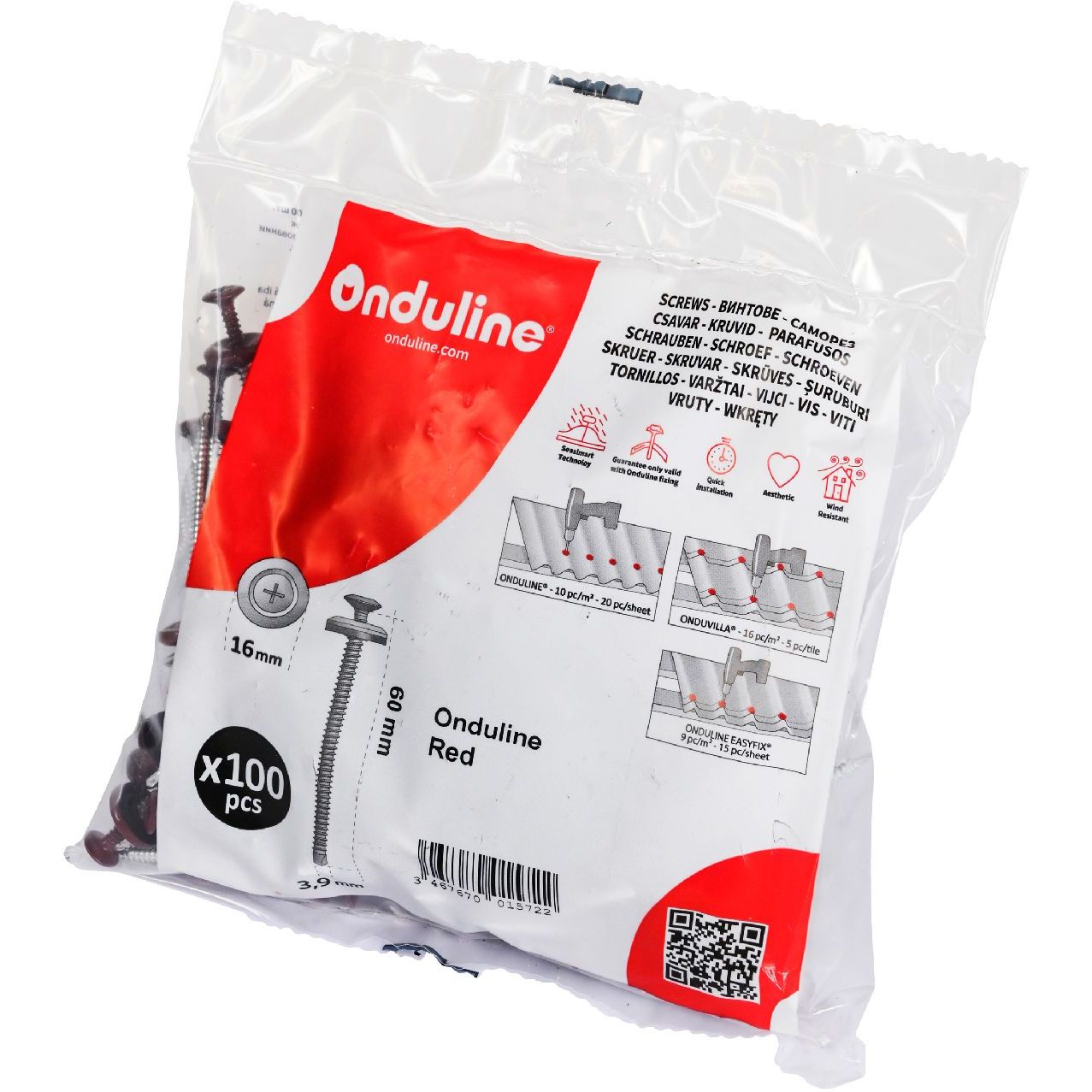 Kateruuvi Onduline 3,9x60 mm 100 kpl punainen