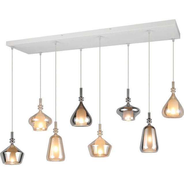 Riippuvalaisin Trio Aldea 8-osainen, 115cm, E14, meripihka/kromattu