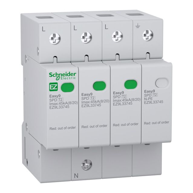 Ylijännitesuoja Schneider Electric Easy9 T2 3P-N 45 kA 400 V