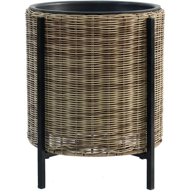 Planter WICKER with stand D39xH45cm, light brown