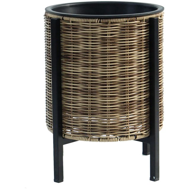 Planter WICKER with stand D28xH36cm, light brown
