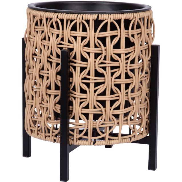 Planter WICKER with stand 28x28xH32cm, light brown