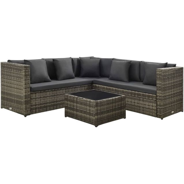 4-osainen puutarhasohvasarja tyynyillä polyrottinki harmaa_1