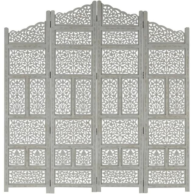 4-paneelinen tilanjakaja harmaa 160x165 cm täysi mangopuu_1