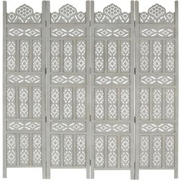 4-paneelinen tilanjakaja harmaa 160x165cm täysi mangopuu