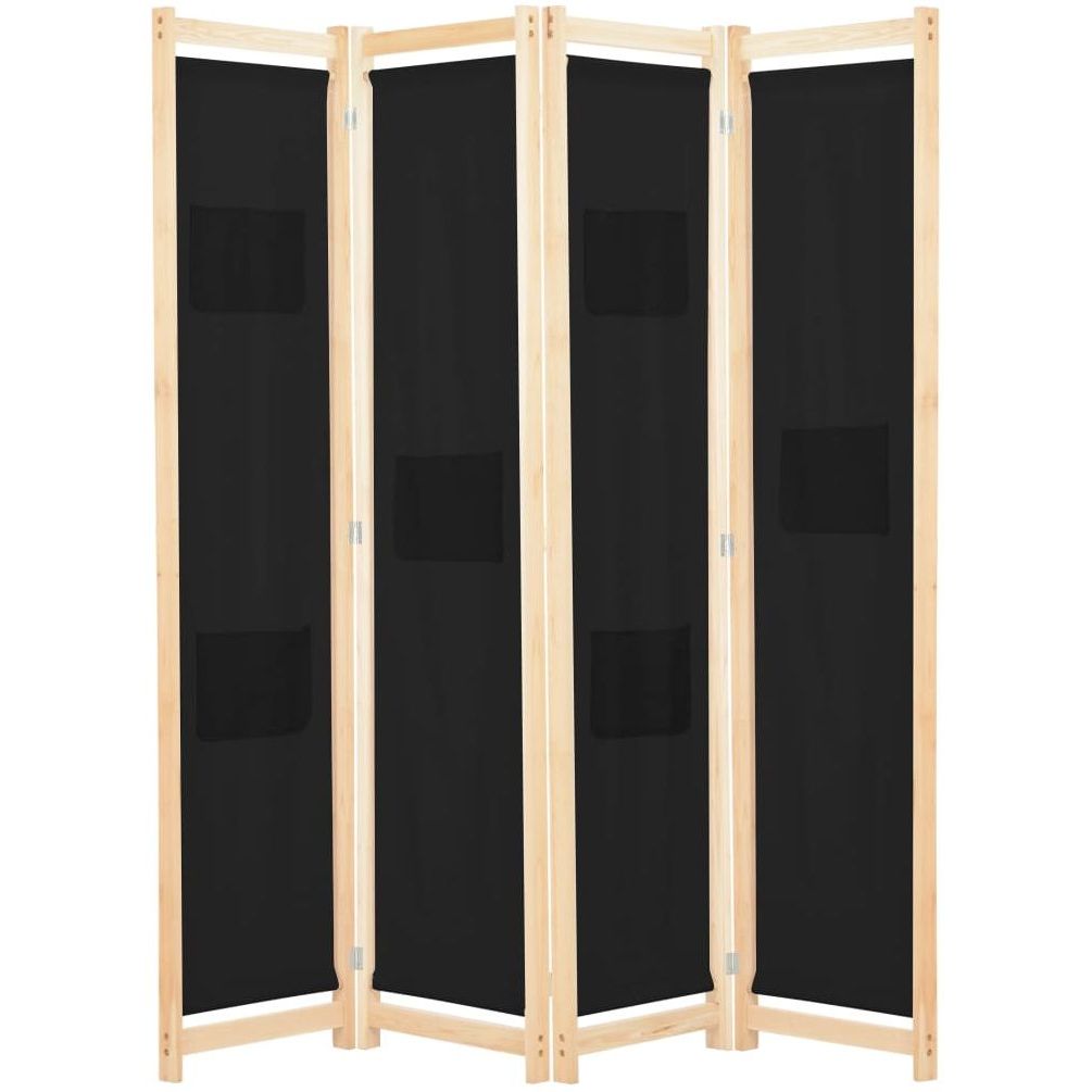 4-paneelinen tilanjakaja musta 160x170x4 cm kangas