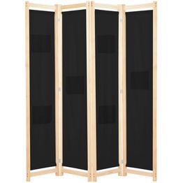 4-paneelinen tilanjakaja musta 160x170x4 cm kangas