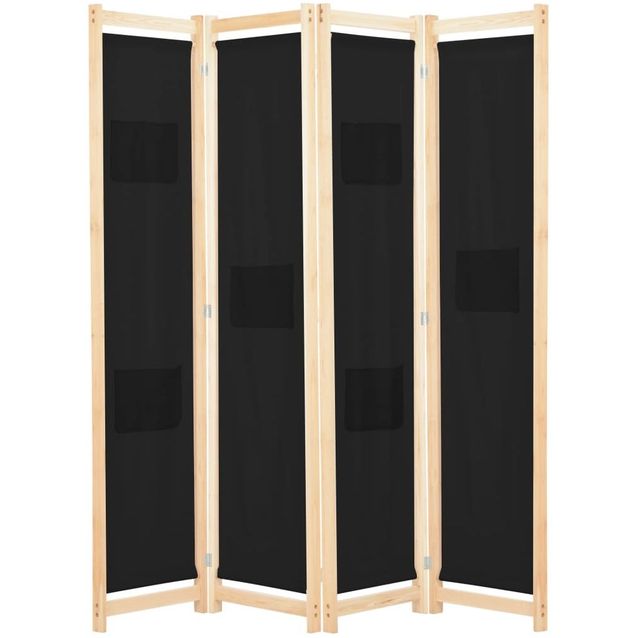 4-paneelinen tilanjakaja musta 160x170x4 cm kangas_1
