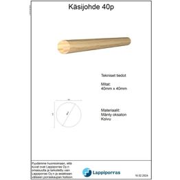 Pyöreä käsijohde, koivu, maalattu valkoinen, mittatilaus (pituus 1000–3000 mm)