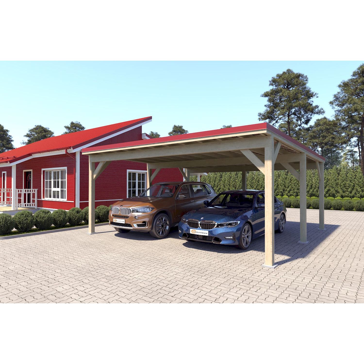 Autokatos Holzbrüder Ralf 36m2, kyllästetty, kattopelti punainen RR29