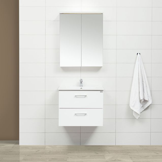Kylpyhuoneryhmä 4AQUA Slim 1 60, peilikaapilla, mattavalkoinen