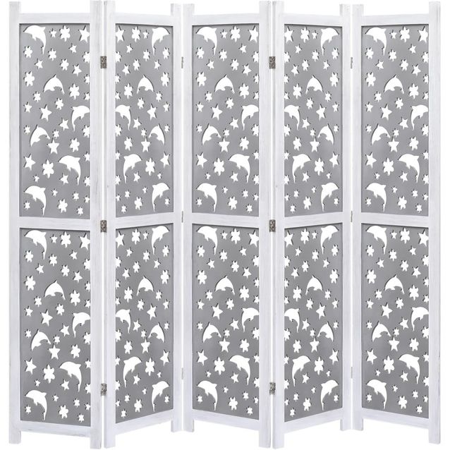 5-paneelinen tilanjakaja harmaa 175x165 cm täysi puu_1