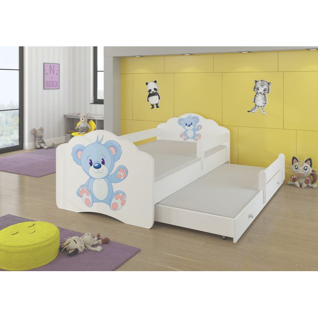 Sänky ADRK CASIMO II BLUE BEAR 160x80, turvalaidalla ja patjoilla