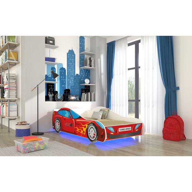 Sänky ADRK AUTO 4x4 160x80, patjalla ja LED-valaistuksella