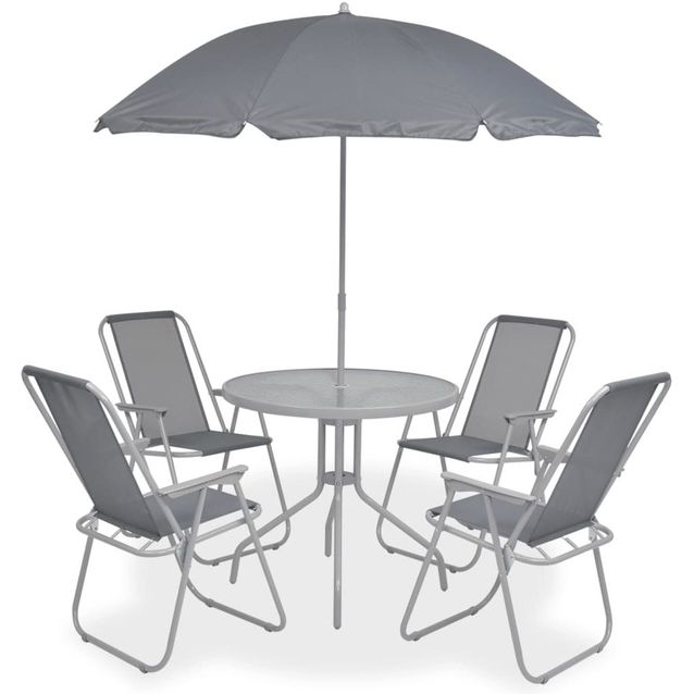 6-osainen ulkoruokailuryhmä teräs ja textilene harmaa_1