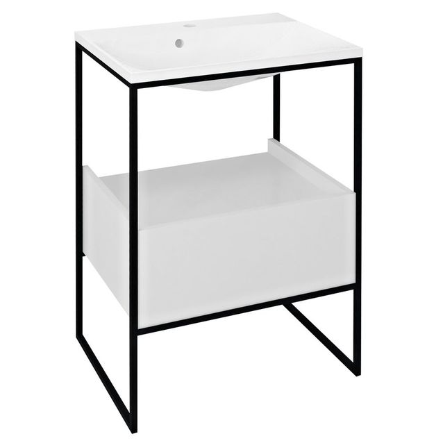 Pesuallasteline Interia Ska, 600mm, laatikolla, mattamusta/valkoinen