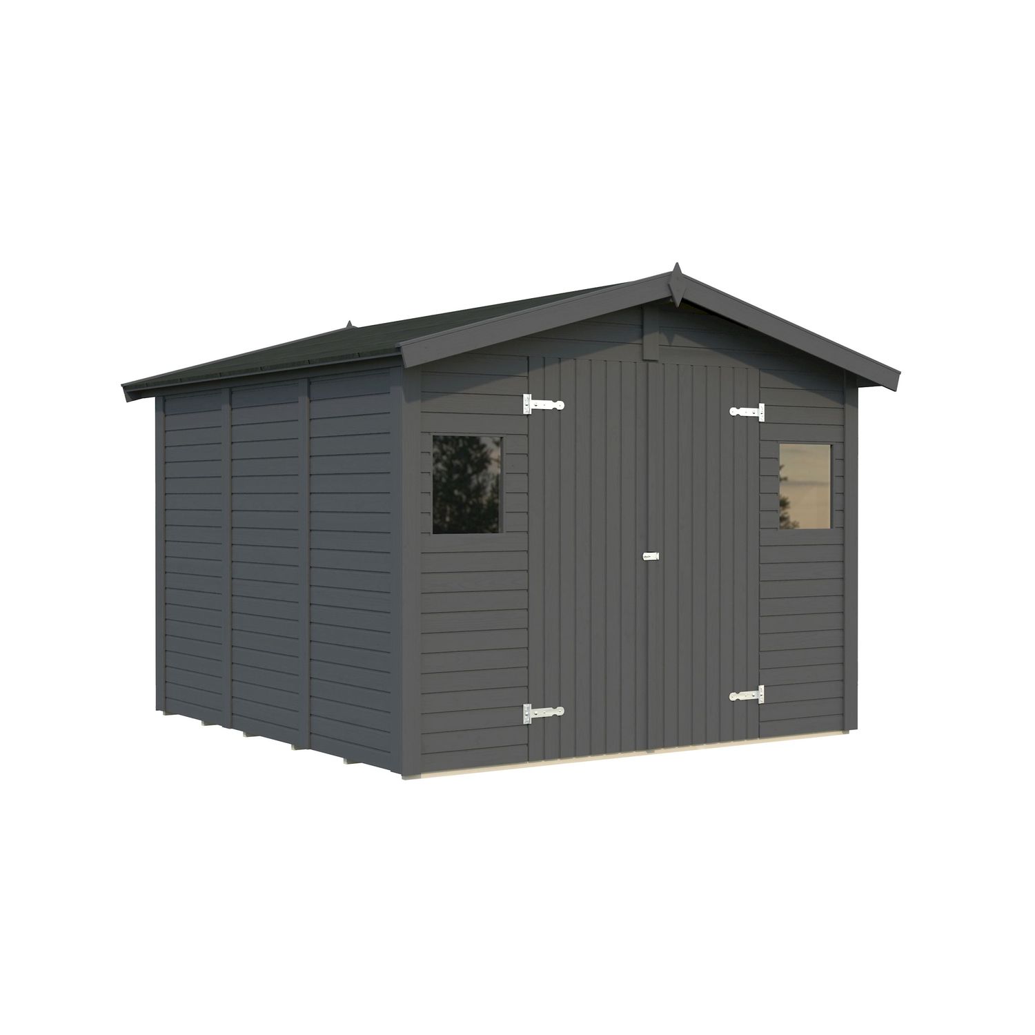 Pihavaja Palmako Dan, 7,5m², seinät harmaa RAL7012 / ovet, ikkunat ja räystäslaudat harmaa RAL7012