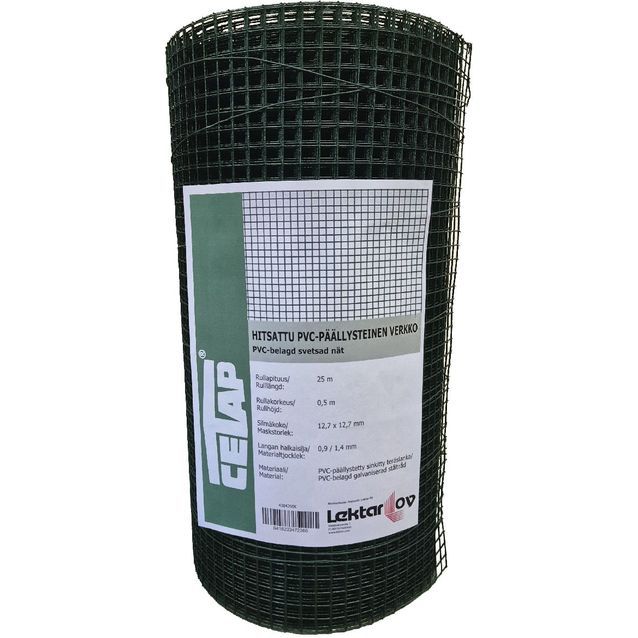Hitsattu verkko Cetap, 12.7mm, 0.9/1.4mm, 25m, PVC-pinnoitettu, vihreä, eri korkeuksia