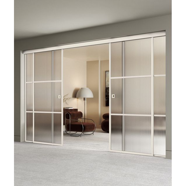 Liukuvat pariovet Hietakari Inne C4T Tokyo, soft closing -mekanismilla ja kahdella kiinteällä seinällä