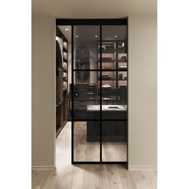 Kattokiinnitteinen liukuovi Hietakari Inne C1P Paris, soft closing -mekanismilla