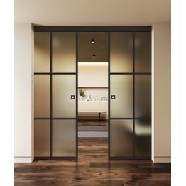 Kattokiinnitteiset liukuvat pariovet Hietakari Inne C2P Paris, soft closing -mekanismilla, mittatilaus, eri vaihtoehtoja