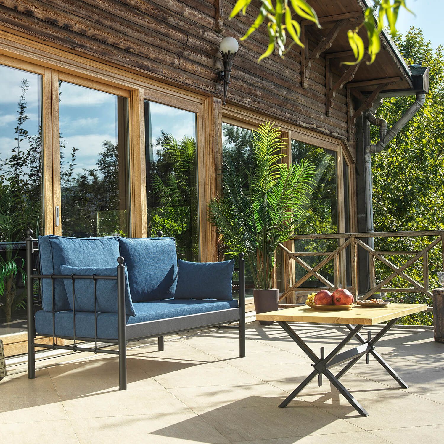 Puutarhasohva Linento Garden Lalas 2-istuttava musta/sininen