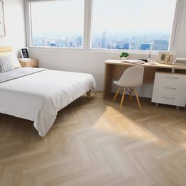 Vinyylilankku Check Floors Check One Herringbone 2074H Prenzlau Oak, vaaleanruskea, integroitu askeläänieriste