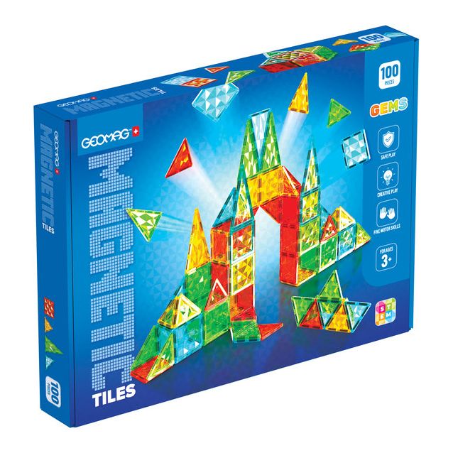 Magneettirakennussarja Geomag Tiles Gems, 100 osaa