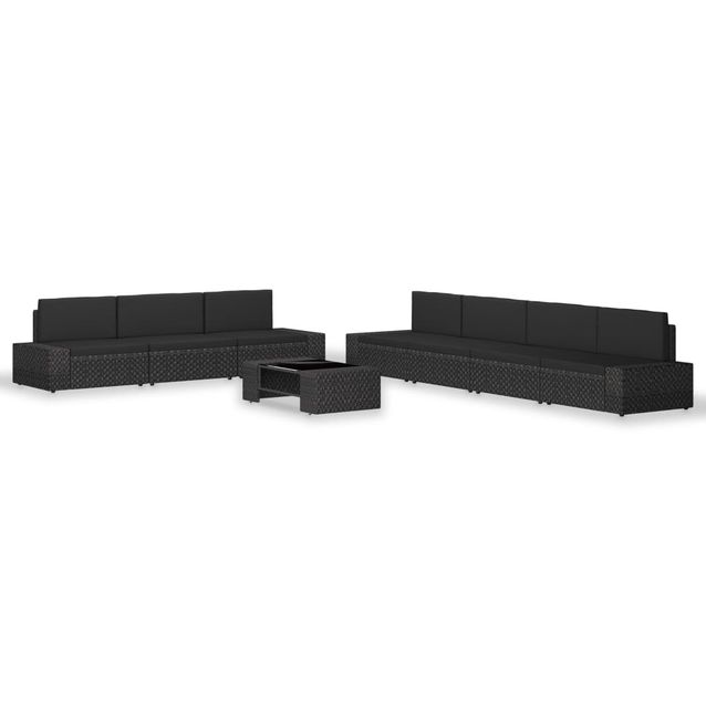 8-osainen puutarhasohvasarja tyynyillä musta