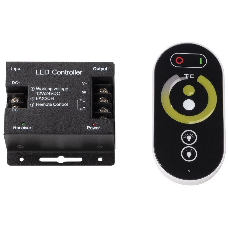 LED-ohjain/kaukosäädin Euroshrink, kylmä-lämminsäätö, 12/24V, max 288W