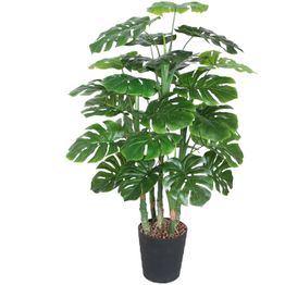 Tekopuu Home4You MONSTERA, K120 cm, 5 puunrunkoa, musta ruukku, vihreä