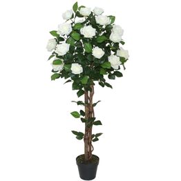 Ruusu-tekopuu Home4You WIND, K120 cm, 2 puurunkoa, musta ruukku, valkoinen