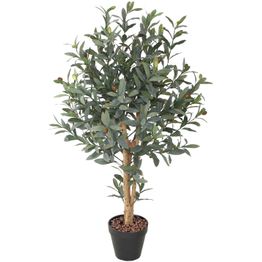 Tekopuu Home4You OLIVE, K90 cm, 2 puurunkoa, musta ruukku, vihreä